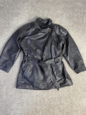Wilsons Jacket Womens M Black Leather Trench Coat Thinsulate Lined Belted